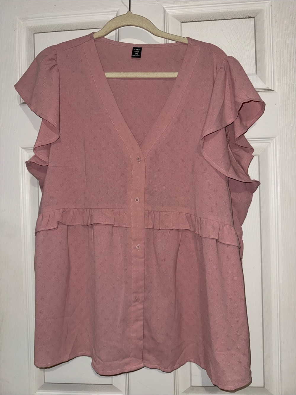 SHEIN Dusty Rose Ruffle Sleeve Button-Up Blouse